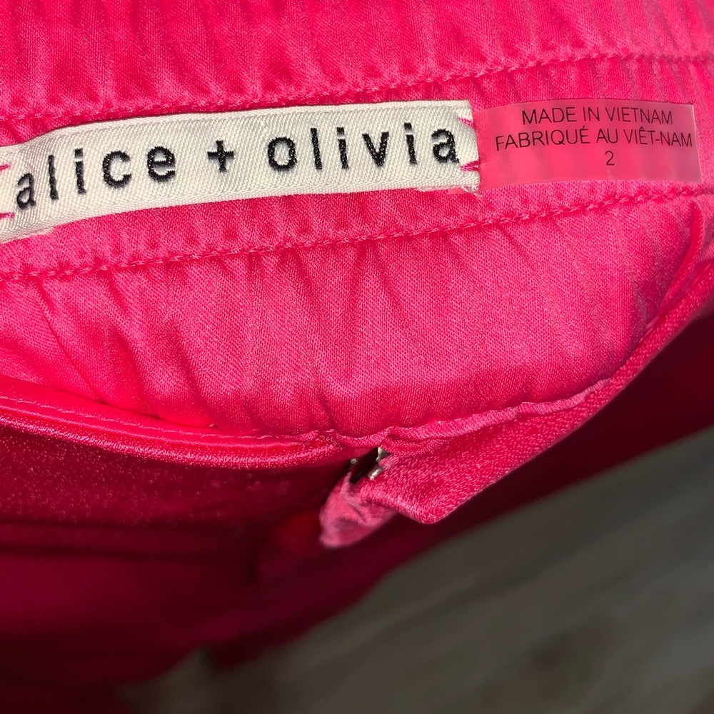 Alice + Olivia Jodi Jody Satin Slit Front Pants in Candy Pink- 2 - Picture 10 of 11